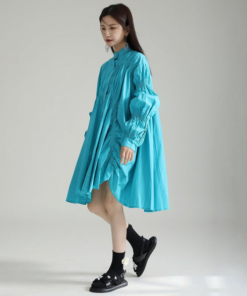 Gather Twist Balloon Shirt Dress